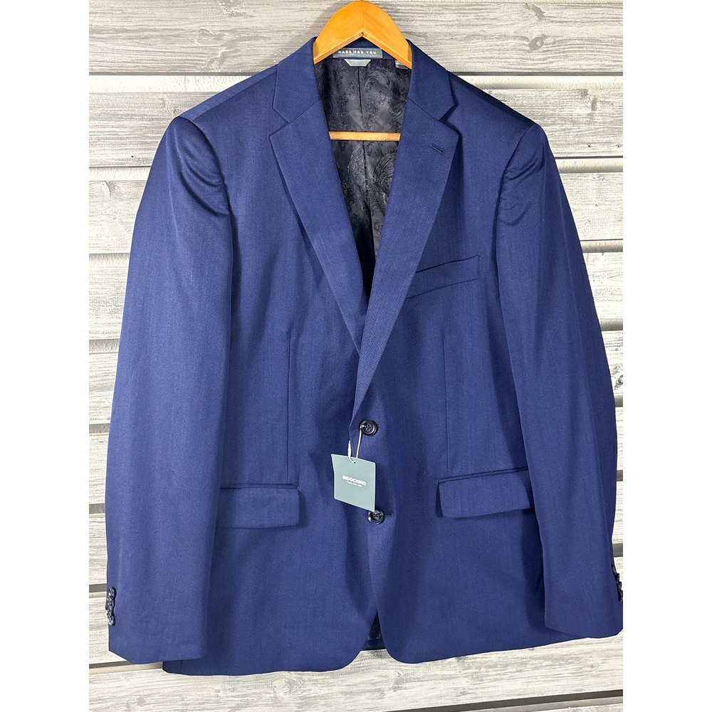 Indochino Mens Blue 100% Wool Blazer Jacket Yaletown 44 Paisley Lining NEW